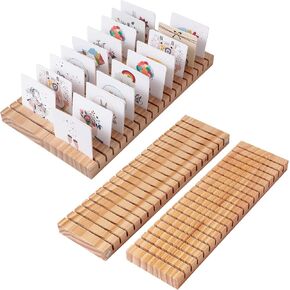 WILLOWDALE 4Pcs Wooden Name Badge Holder Organizer, 12" Counter Card Holder Stand for Name Tag ID Badge Plastic Card Holders, Detachable Business Cards Holder Display Tray for Desk Office Reception
