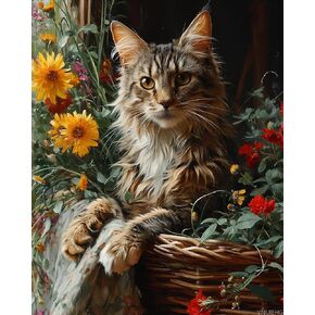 VNUIEHG Paint by Number for Adults, Maine Coon Cat in a Basket, Adult Crafts Paint by Numbers for Beginner, DIY Handmade Gifts 16x20 inch
