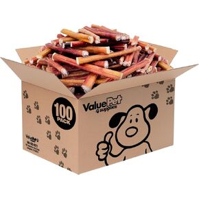 ValueBull Bully Sticks for Dogs, Medium 6 Inch, 100 Count Bulk Pack - All Natural Dog Treats, 100% Beef Pizzles, Single Ingredient