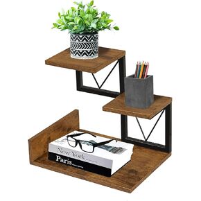 Desktop Wooden Shelf, 3 Tier Bookshelf Desk Supplies Organizer, Tabletop Storage Rack Display Stand Rustic Counter Shelf Decor for Home/Office/Kitchen/Study Room/Living Room