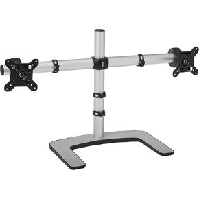 Atdec VFS-DH Dual Freestanding Horizontal Desk Monitor Mount (Supports two displays horizontally up to 27″) with horizontal or vertical orientation, swivelling heads and QuickShift mechanism, Silver,Polished Silver