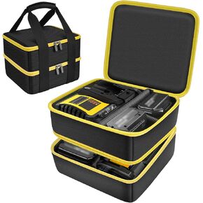 Case Compatible with Makita/for Dewalt/for Milwaukee 12V/18V/40V Max Lithium-Ion Batteries, Double Layer Storage Tool Bag for Replacement Battery and Rapid Optimum Charger with 10 Dividers (Box Only)