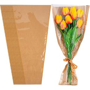 BOYYOEE 50PCS Kraft Flower Bouquet Wrapping Paper Bags Floral Sleeves For Bouquet For Wedding, Birthday, Graduation, Anniversary, Mother'S Day Gift, 9.8x3.9x17.7Inch