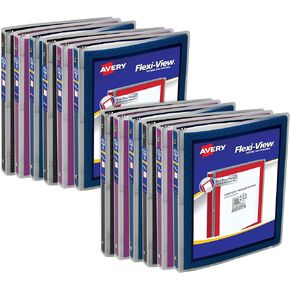 Avery Flexi-View 3 Ring Binders, 1/2 Inch Round Rings, Assorted Colors (Black, Burgundy, Navy Blue), Pack of 12 Binders (15760)