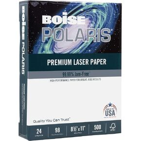 Boise POLARIS® Premium Laser Paper, 1 Ream, White, Letter Size (8 1/2" x 11"), Ream Of 500 Sheets, FSC® Certified, 24 Lb, 98 Brigtness