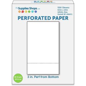 Perforated Paper, 3" From Bottom, Horizontal on White 24# LEGAL Size Copy Paper (Ream of 500)