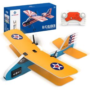 RC Plane, 2. 4Ghz Remote Control Airplane with Gyro Stabilizer/LED Light/Indoor Outdoor Model/Rechargeable Battery Easy to Fly RC Glider Toy for Kids Boy Girl Beginners (Red-Monoplane)