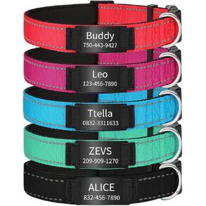 Personalized Reflective Dog Collars,Custom Engraved Stainless Steel Name Plate ID Collar Padded Pet Collar 4 Adjustable Sizes X-Small Small Medium Large (Black ID Tag)