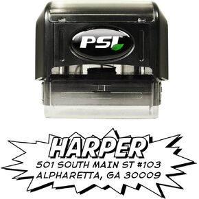 Return Address Stamp - Comic Book Superhero Self Inking Custom Stamp with Black Ink