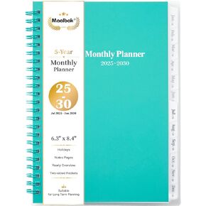 2025-2030 Monthly Planner/Calendar - Jul 2025 - Jun 2030, 5 Year Planner with Tabs, 6.4" x 8.5", 60 Monthly Calendar, Two-Side Pocket, 9 Notes Pages, Suitable for Long-Term Planning - Green