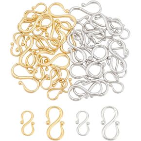 UNICRAFTALE 40Pcs 2 Color 2 Size S-Hook Clasps Stainless Steel Bracelet Clasps Gold Necklace Hook Fastener Clasp S Hook Clasp Connectors S Wire Hooks for Jewelry Making