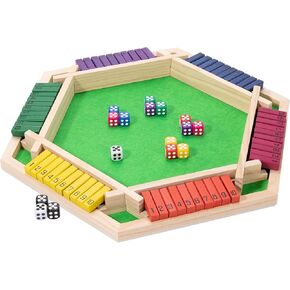 Shut The Box Game Large for 6 Players, 15 inch Wooden Board Table Math Game with 16 Dice and Instructions, Classics Close The Box Board Game