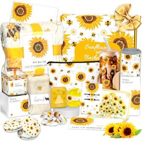 سلال هدايا عباد الشمس للنساء ، 18 جهاز كمبيوتر الشخصي يرسل Sunshine Freefile Birke Box Care Package ، احصل على سلال SPA SPA قريبًا مع بطانية - أفكر فيك هدية لها ، النساء ، الأخ ، أمي