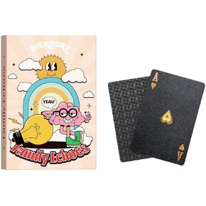 BIERDORF 2 Pack Waterproof Black Plastic Playing Cards & Family Echoes Conversation Cards - Durable, Portable Decks & Fun Relationship-Building Game for Families Members