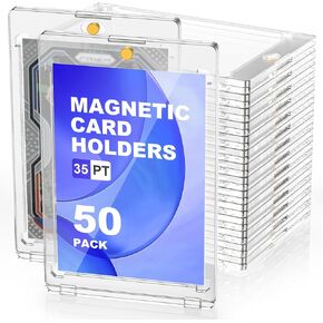 Magnetic Card Holder 35pt One Touch for Trading Cards Holder Card Protectors Hard Plastic Magnetic Card Case for Sports Card Baseball Card and Game Card Holder Display Case (25 Pack)