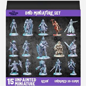TYL | DND8 15-Piece Miniature Set – Unpainted 32mm Resin Miniatures for DND, Pathfinder & Tabletop RPGs – High-Detail Fantasy Models for Dungeon Masters & Miniature Painters