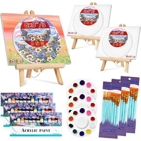 78 PCS Acrylic Paint Canvas Set, Sip and Paint Kits with 3 Wood Easel, 3 * 12 Colors, 30 Brushes, 6 Canvases, Painting Supplies Kit for Kids,Adults, Students, Artists and Beginners