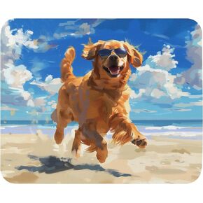 Print Mouse Pad | Cute Golden Retriever Playing on The Beach | Animal | Rectangular Style Anti-Slip Rubber Mousepad | Gaming | Office | Rubber, Polyester Fabric | 8.66 x 7.08 in | Computer | Gift