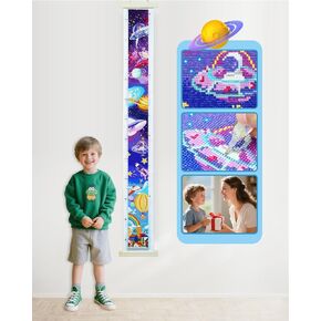 ForeverYoung DIY Growth Chart for Wall Diamond Art Kits for Kids Diamond Painting Kits for Adults, Square Drill Diamond Painting Kit, Gem Art Kit with Diamond Dots, Rocket Height Chart 52.3 x 5.1 Inch