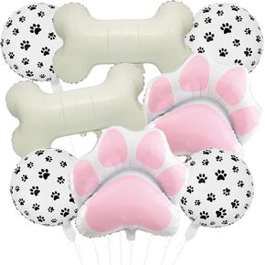 8 Pcs Dog Balloons 30 Inch Bone Foil Balloons Paw Print Balloon Dog Birthday Decorations Grey Dog Paw Balloon Pets Puppy Themed Birthday Party Decorations Supplies