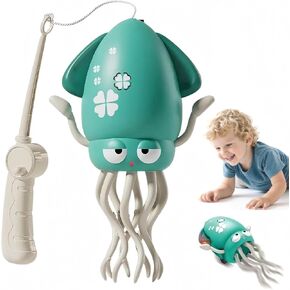 Dancing Octopus Baby Toy, Electric Rechargeable Crawling Octopus Tummy Time Toys, Magic Dancing Music Squid for Kids Boy Girl, Funny Squid Toy Avoidance Toys with Light & Music (Green)