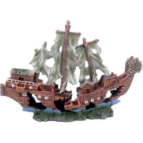 Aquarium Sailing Boat Shipwreck Sunken Pirate Ship Resin Fish Tank Decorations Aircraft Carrier for Betta Super Large XXL for 55-75 Gallon Tank