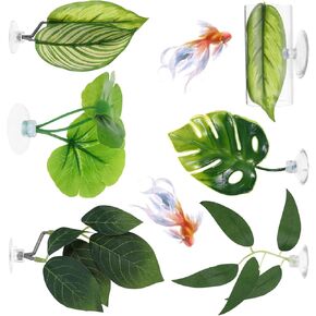 6Pcs Betta Leaf Hammock Fish Toys Set,Betta Fish Tank Decorations Plastic Plants with Acrylic Tube Tunnel for Betta Fish Tank Decorations Aquarium Hideout with Spare Suction Cups for Resting Breeding