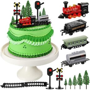 13 Pcs Train Cake Toppers Cute Train Party Cake Decorations Retro Train Birthday Party Supplies Small Steam Train Toy Kit Railroad Traffic Lights Cake Topper for Birthday Railway Train Theme Party