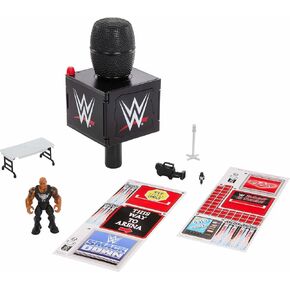 Mattel WWE Knuckle Crunchers 2-in-1 Microphone & Playset with Action Figure & 2 Accessories, Final Boss Set with 3.25-inch The Rock