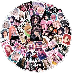50pcs ملصقات KPOP Blackpink لطيف ، مغني شارات الفينيل المقاومة للماء للشباب Girls Laptop Phone Guitar Guitar Luggage Bottles Bookboor Journal Skatboard (Black)