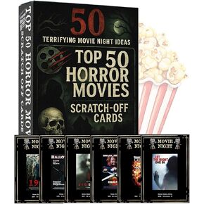 GIFTSFARM Horror Movies Scratch Off Cards, Horror Movie Gifts for Movie Night, Movie Night Supplies, Horror Gifts Merch - Premium Top 50 Horror Movies