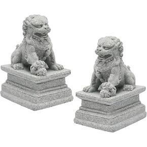 Lively Asian Fu Foo Dogs Statues - Pet Fish Tank Aquarium Ornament, Garden Feng Shui Decoration