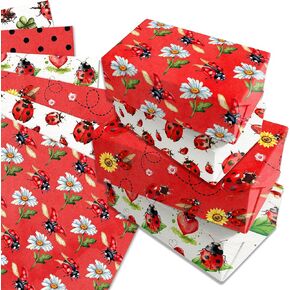 Jajajuegos Ladybug Wrapping Paper Set - 12 Sheets Lady Bug Gift Wrapping Paper 6 Design Cute Ladybugs Red Black Pattern Papers Ladybugs Craft Paper for Birthday Baby Shower DIY Crafts, 20'' x 27''