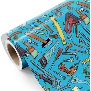 WRAPAHOLIC Wrench Wrapping Paper Roll - Mini Roll - 17 Inch x 16.5 Feet - Tools Gift Wrap Perfect for Men Dad Husband Boys, Construction Workers, Laborer, Birthday, Fathers Day