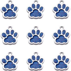 30Pcs Dog Paw Alloy Enamel Pendants Royal Blue Enamel Charms with Glitter Powder Platinum Plated Pet Paw Prints Pendants for DIY Necklace Earring Key Chains Jewelry Making Hole 2mm