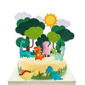 18 Pieces Dinosaur Cake Toppers Dino Cake Topper Cute Birthday Theme Decoration Forest Series for Boys Girls Baby Shower Birthday Party and Dinosaur Scene Cartoon Party
