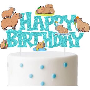 Capybara Birthday Cake Toppers Capybara Birthday Party Decorations Glitter Blue Capybara Cake Decorations Capy Themed Cake Picks for Capybara Lovers Animals Baby Shower Supplies