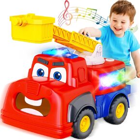 Interactive Talking Fire Truck Toy for Toddlers 1-3, Musical Toy with Realistic Sirens & Sound & Lights, Recording Repeating Learning Toy, Fire Engine Toddler Toys for Ages 2-4 Gifts for Boy Girl