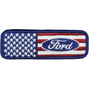 Ford Stars and Stripes Logo Embroidered Patch 4.5 inch x 1.5 inch | Heat Seal Patch for Clothes, Jean Jacket, Black Backpack, Hat, Jackets, and More