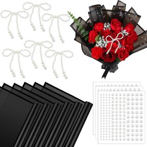 Honoson 542Pcs Pearl Bows for Flower Bouquets Kits 20 Sheets Waterproof Floral Paper 6 Pcs Pearl Bows 516 Pcs Self Adhesive Stickers with 3 Sizes for Wedding Graduation Mother's Day Birthday Party