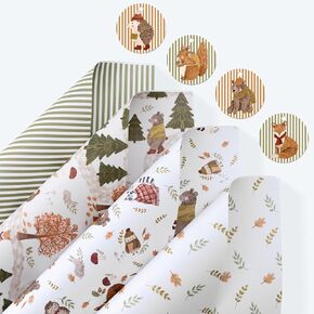 Cheerland 12 Sheets Vintage Animal Wrapping Paper Woodland Baby Shower Giftwrap with 20 Tags 4 Designs Fox Squirrel Forest Enchanted Theme Wrap Paper for Kids Birthday and Holiday Gifts