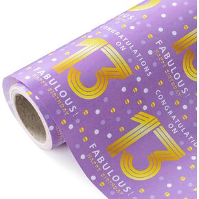 WRAPAHOLIC 16th Birthday Wrapping Paper - Mini Roll - 17 Inch x 33 Feet - Purple Gold Polka Dots Design for Birthday, Party, Holiday