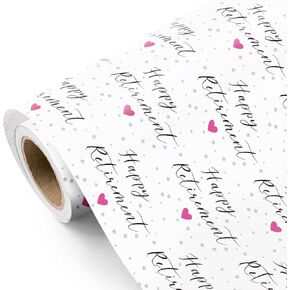 WRAPAHOLIC Retirement Wrapping Paper Roll - Mini Roll - 17 Inch x 16.5 Feet - Happy Retirement and Pink Heart Design, Perfect for Retiree, Colleagues, Party