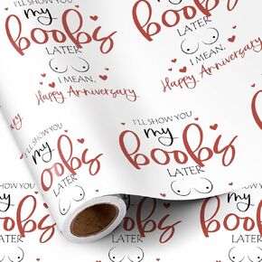 RUSPEPA Funny Birthday Wrapping Paper for Men, Husband, Him - Mini Roll - I Will Show You My Boobs Later, I Mean Happy Birthday Design for Party Gift Wrap - 17 inches x 16.4 feet