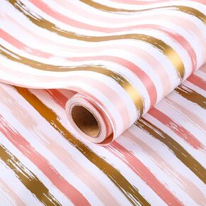 Miss DuiDui Birthday Gift Wrapping Paper Roll - Pink Golden White Design - 17 inch x 32.8 Feet - for Girl Boys Kids Party Baby Shower Holiday Wedding