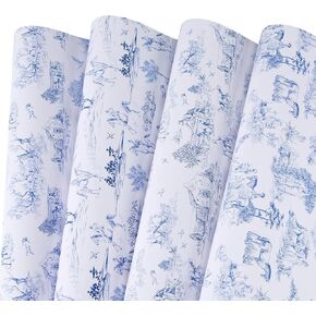 Sikiweiter Vintage Wrapping Paper, Classic Blue and White Countryside Journey Style, 12 Sheets Rustic Aesthetic Wrapping Paper for Wedding Birthday Holiday, 19.7 X 27.6 Inches Per Sheet