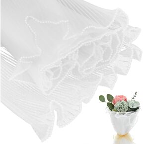 Hpmjz 4 Yards Flower Wrapping Mesh Paper Wrinkled Translucent Floral Wrapping Papers Pearl Edge Bouquet Packaging Paper White Mesh Wrap Papers for Party Favor Decor Florist Supplies Wedding Gift