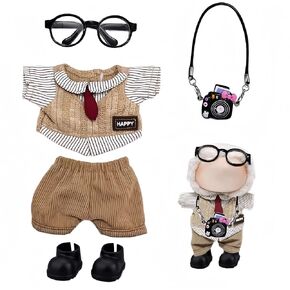 Doll Clothes for 17cm Dolls,5 Piece Set(T-Shirt, Pants, Glasses, Shoes, Mini Camera) Outfits, Cute Clothes for Doll Accessories （No Doll Included）