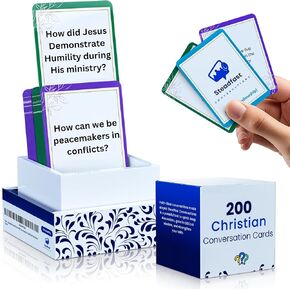 Christian Conversation Cards Game - 200 Faith-Based Conversation Starters for Bible Games Study, Youth Groups & Family - Christian Card Games for Meaningful Discussions About God