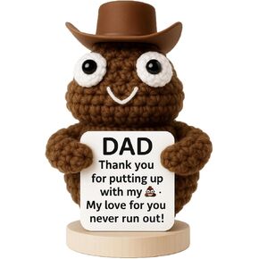 Dad Crochet Gift - Handmade Crochet Poo Doll, Father Gifts for Birthday Anniversary Valentine from Daughter Son Wife, Funny Gift for Bonus Dad Step Father, Emotional Positive Cute Decor